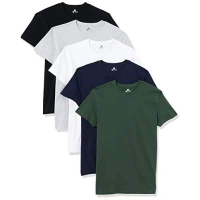 Image de Lower East T shirt avec col rond, Hommes, Blanc/Noir/Gris/Bleu foncé/Vert (lot de 5), L