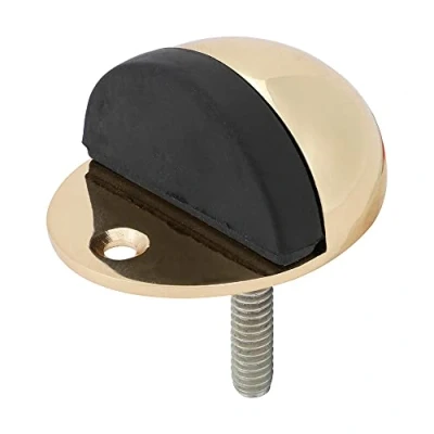 Image de TIMCO Butée de porte ovale Laiton poli Fixation au sol Embout protection en caoutchouc 47 mm