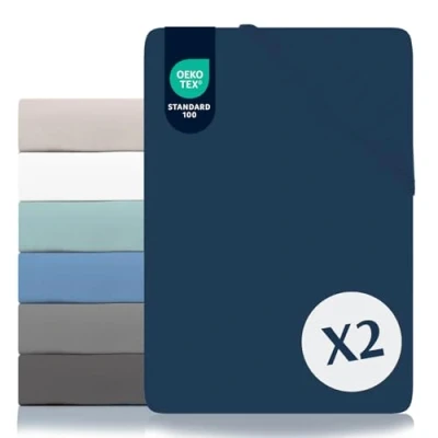 Image de Dreamzie Lot de 2 Draps Housses 90x190/200 Microfibre (100% Polyester) Oeko Tex Bleu Foncé Drap Housse Enfant