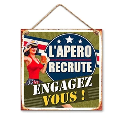 Image de Rétro Plaque Deco Metal 20x20 Cm L&#039;Apero recrute Engagez Vous
