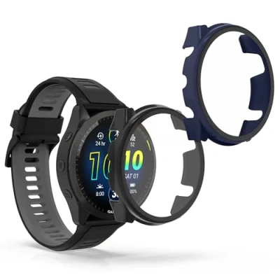 Image de kwmobile Coque Compatible avec Garmin Forerunner 965 2X Étui Cadre écran en Verre trempé pour Fitness Tracker Noir Bleu foncé