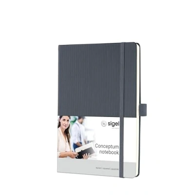 Image de SIGEL CO658 Carnet de notes premium à petits carreaux, A5, couverture rigide, gris Conceptum