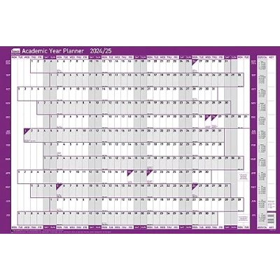Image de Sasco calendrier mural pour année académique 2024 2025, août à juillet, grand tableau blanc, effaçable sec, violet, 915 x 610 mm, 2410227