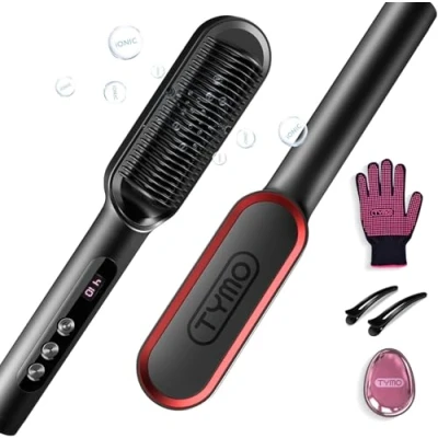 Image de TYMO RING PLUS Brosse Lissante Pour Cheveux, Lisseur Cheveux Professionnel, 9 Réglages de Température, 120℃ 210℃, Écran LCD, 20S Chauffe Rapide, Fers à Lisser Négatifs Ions, Double Tension