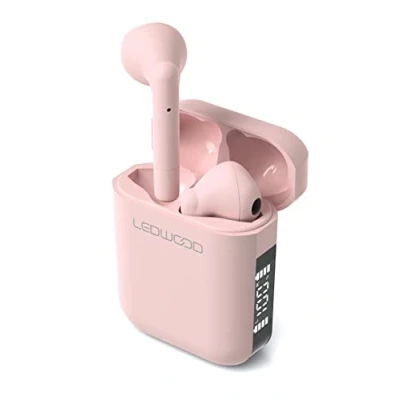 Image de Ledwood Apollo S Ecouteurs Semi Intra sans Fil Bluetooth 5.0 IPX4 Touche Tactile Ecran Digital avec Le Niveau de Batterie USB C (Rose)