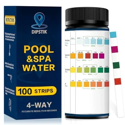 Image de 4 en 1 Bandelettes Piscine, Testeur Piscine pour Eau de et Spa,100 Bandelettes, d&#039;eau Test durete Tester Chlore Libre, L&#039;alcalinité Totale pH