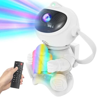 Image de PKBD Haut Parleur Bluetooth Intégré Astronaute Projecteur Ciel Étoile 8 Effets Nébuleuse LED Chambre Veilleuse Lampe Enfant Décoration Galaxie Projection Plafond Ambiant Lumineux Dirigeable