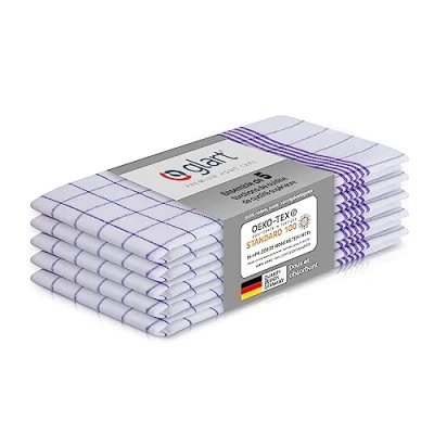 Image de Glart 48KV1 Lot de 5 torchons cuisine, 50x70 cm, 100 pour cent coton certifié Oeko TEX, à carreaux, prélavés, carreaux violets