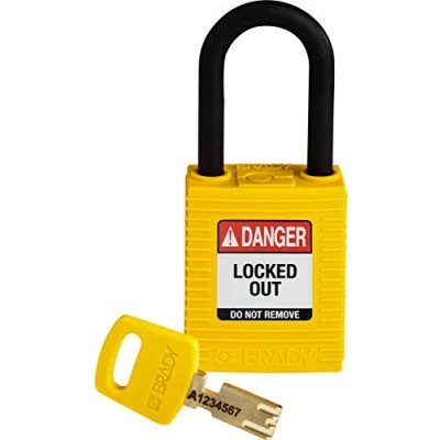 Image de Brady (NYL YLW 38PL KD) Cadenas de condamnation SafeKey Nylon avec anse en 38.00 mm Jaune KD Clé différente 1 Pièce(s)