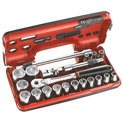 Image de FACOM Coffret Detection Box Cliquet Manche Rotatif Haute Performance et Douilles 1/2 &quot; 6 Pans Métriques Plus Accessoires SL.DBOX500PB