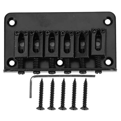 Image de Pont fixe à 6 cordes pour guitare électrique Hardtail Pièces de rechange avec clé 78 mm (noir)