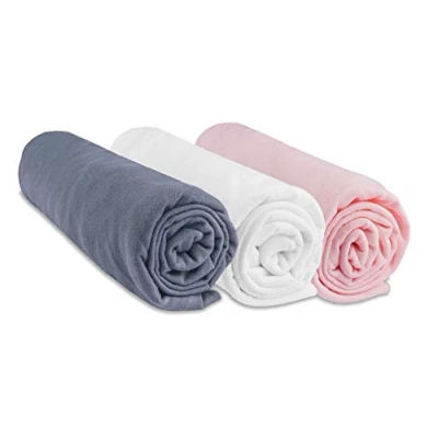 Image de Lot de 3 Draps Housse 60x120 cm Lit Bébé, Berceau, Parapluie 60 x 120 100% Coton Rose Blanc Gris Extensible Respirant Sommeil sain Marque Easy Dort Oeko Tex Fabriqué en Europe