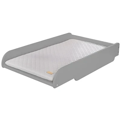 Image de roba Plan à Langer Poser sur Lits Bébé de 60 x 120 cm et 70 140 + Matelas Imperméable Gris Style Bois Laqué Taupe