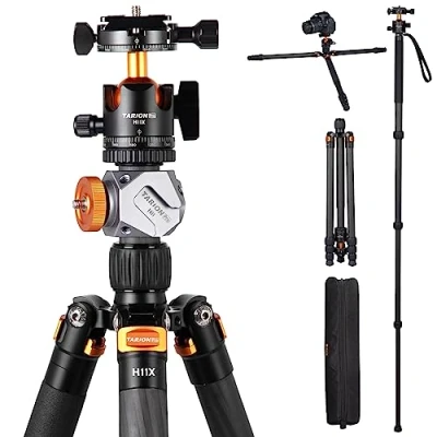 Image de TARION Trépied d&#039;appareil photo en fibre de carbone 67&quot; DSLR professionnel avec double rotule panoramique Support d&#039;extension sabot froid voyage pour appareils caméscopes
