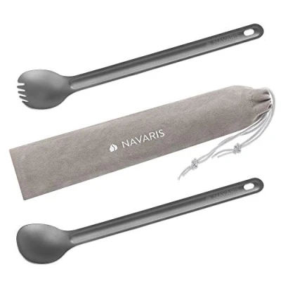 Image de Navaris Couvert Camping Lot 2X Extra Long avec 1x Fourchette Cuillère et en Titane Georgette Randonnée Pique Nique