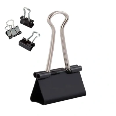 Image de D.RECT Pinces à Replier en Métal ​​ Emballage 12x12 pièces (144 agrafes) 32mm Noir Clips multi usages; de Reliure Métalliques Pour: Notes; Papeterie Trombones