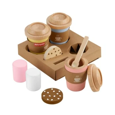 Image de Fisher Price Coffret Gobelets de Café à Emporter pour Jeu d’Imitation avec Tasses et friandises, Enfants partir 3 Ans, HXT85