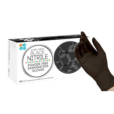 Image de ASAP Gants d&#039;examen jetables en nitrile noir sans poudre, 4 mm, (taille M, boîte de 100)