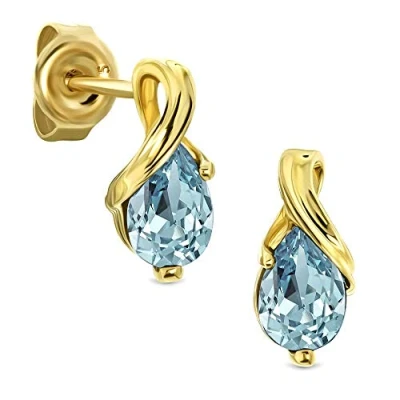 Image de Miore boucles d&#039;oreilles pour Femmes pendantes en Or Jaune 9 Carat /375 avec Pierre Précieuse forme poire Topaze bleue, Bijoux