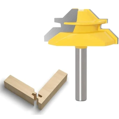Image de 45 Degrés Lock Mitre Router Bit 8mm, APLUS Fraise à Bois, Rainurer, Tenon Joint Cutter Pour Outil de Coupe du Bois Machine Gravure, Décogeupa