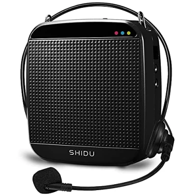 Image de amplificateur Voix Portable avec Microphone Casque SHIDU amplificateurs Vocal 15W Batterie Rechargeable 2000mAh de Puissant pour Enseignants, Guides, entraîneurs, présentateurs