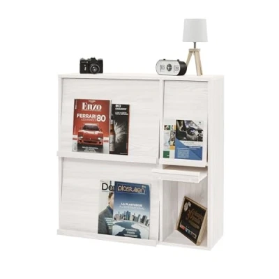 Image de Iris Ohyama, Meuble, Étagère, Bibliothèque de rangement, avec 4 portes rabattables, Design, Polyvalent, Bureau, Chambre, Salon, Salle à manger Flap Rack FR F4 Chêne Blanc