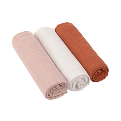 Image de LÄSSIG Bébé Couverture de puériculture Drap Lot 3 en coton 85 x cm/Swaddle &amp; Burp Blanket L pink/milky/rust