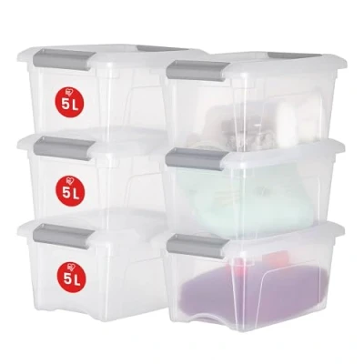 Image de Iris Ohyama, Petite Boite Rangement Plastique avec Couvercle, 5L, Lot de 6, Argent, Clips Fermeture, Poignée, Empilable, Organisation Solide &amp; Durable, pour Chambre, Dressing, Bureau, NTB 5