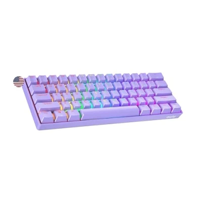 Image de Geeky GK61 SE 60% Clavier de Jeu Mécanique 61 Touches Multicolores Rétroéclairées RGB LED pour Gaming PC/Mac ANSI US Américain (Lavande, Mechanical Speed Yellow)