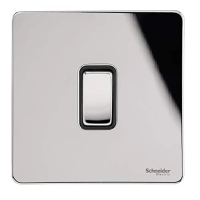Image de Schneider Electric Ultimate GU1412BPC 16AX Interrupteur à bascule plaque plate sans vis Chrome poli avec insert noir