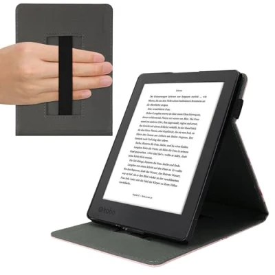 Image de kwmobile Étui Compatible avec Kobo Aura H2O Edition 2 Coque à Rabat magnétique Tablette eReader Similicuir Sangle Rose Clair Blanc Ancien