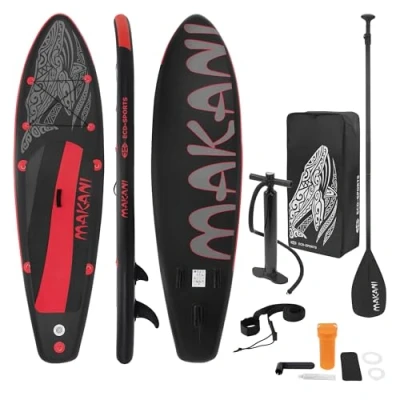 Image de ECD Germany Stand Up Paddle Board Gonflable Makani 320 x 82 15 cm jusqu&#039;à 120 kg PVC Noir Rouge Pompe à Air Pagaie Sac de Transport Accessoires Planche Surf Sup Paddling