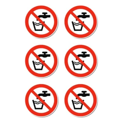 Image de Pas d&#039;eau potable, panneau d&#039;interdiction : P005 DIN EN ISO 7010 / ASR A1.3 Autocollant Ø 5 cm, 6 pièces