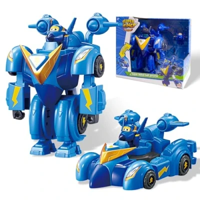Image de Super Wings Robot Suit Jerome, Personnage Transformable de 18 cm Environ, Costume 2 en 1 et Voiture, Jouet Enfant 3 4 5 6 7 8 9 10 Ans Garcon Fille, Bleu