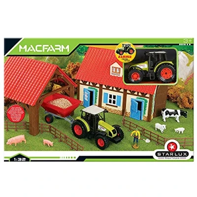 Image de STARLUX Coffret de Ferme complète avec Son Tracteur Claas Celtis 446, 6 Figurines d’Animaux et Deux bâtiments Miniature 1/32e Jouet Enfant 3 Ans Plus 802234