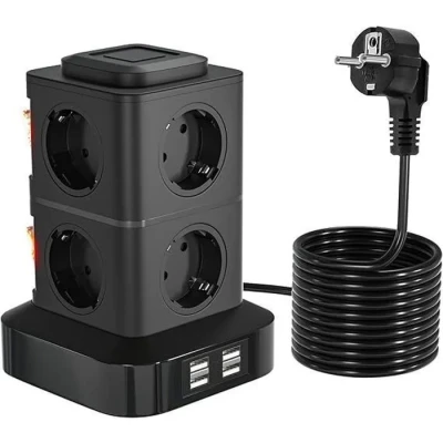 Image de 12 en 1 Multiprise Electrique 8 Prises et 4 USB C (Max 5V/3.1A) avec Interrupteur 2500W Protection Contre Les