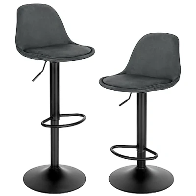 Image de EUGAD Tabouret de Bar (Lot 2), Chaise Pivotant, Bistrot, Comptoir,Tabouret, avec Dossier, Socle Rond, Repose Pieds, en Métal, Gris foncé, 1051BY 2