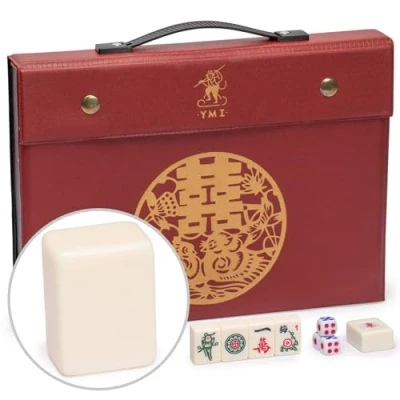 Image de Yellow Mountain Imports Chinese Mahjong Set, Classic Ivory with 146 Colored Small Tiles, Vinyl Case, Wind Indicator and Dice for Style Gameplay Only [經典象牙」中國麻將]