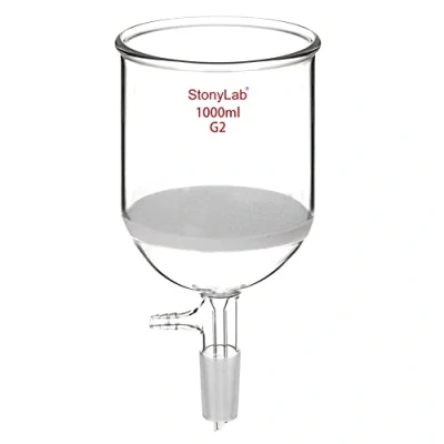 Image de StonyLab Entonnoir Filtrant en Verre de 1000 ml avec Frittage Moyen (G2), Diamètre Intérieur 113 mm, Profondeur 110 Joint Conique Standard 24/40 et Tube Dentelé Sous Vide