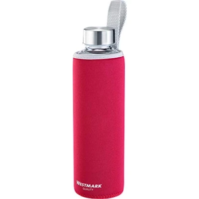 Image de Westmark Gourde en Verre avec Imprimé, Protection Textile Incl., 550 ml, Verre/Silicone/Caoutchouc, Sans BPA, Viva, Rouge/Argenté/Transparent, 5272226R