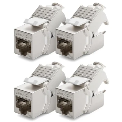 Image de deleyCON 4x Module Jack CAT6a Keystone Câble de Brassage Réseau Connecteur STP Blindage Prise RJ45 Panneau Support Extension