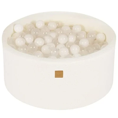 Image de MEOWBABY Piscine à Balles pour Bébé Rond 90x40cm Fosses a Boules Enfants avec 300 Balle, Boucle, Gris Chiné: Noir/Blanc/Transparent