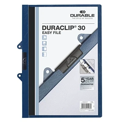 Image de Durable 222907 Chemise à clip Duraclip 30 Easy File (classable, feuille dure (jusqu&#039;à feuilles A4) paquet de 25 bleu foncé