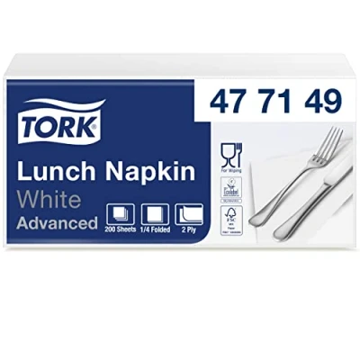 Image de Tork Serviette à déjeuner, blanche, 33 x cm, 2 épaisseurs, pliée 1/4, 1 200