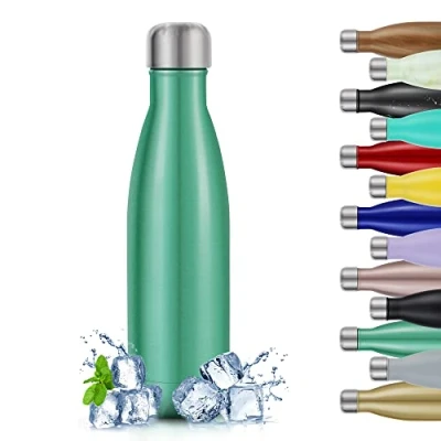 Image de TITIROBA Gourde isotherme en acier inoxydable 500 ml Anti fuite Sans BPA 24 heures Pour le froid et chaud pendant 12 Vert menthe brillant
