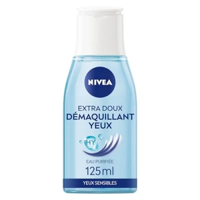 Image de NIVEA démaquillant yeux Extra Doux (1 x 125 ml), enrichie en eau purifiée déminéralisée &amp; acide hyaluronique, nettoyant visage hydratant, soin femme, sensibles
