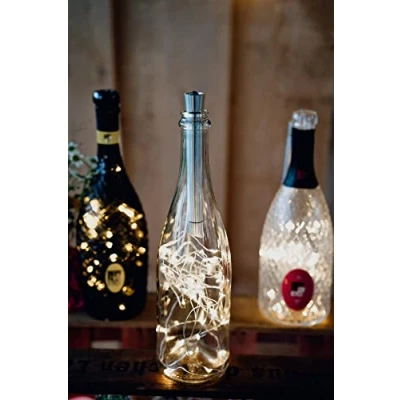 Image de hellum 150605 Lot de 2 guirlandes lumineuses pour bouteilles, avec minuterie, piles AA, 40 LED, 4 m, blanc chaud, décoration table, mariage