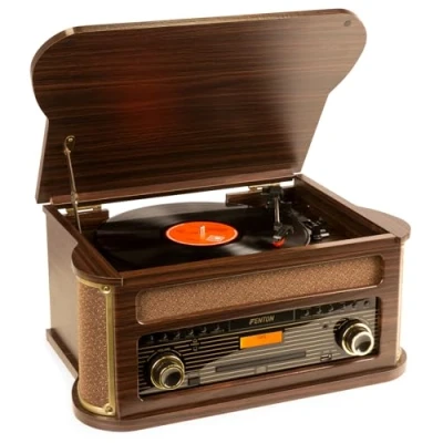 Image de Fenton Memphis Platine Vinyle Bluetooth Dab/FM Bois Foncé, Lecteur CD/Cassette, MP3, Port USB Lecture et Enregistrement, Prise Casque, Idéal pour Décorer Votre Intérieur Écouter Vos Musiques