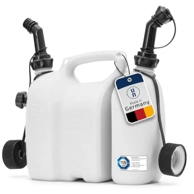 Image de hünersdorff Bidons doubles/Bidons combinés pour carburant et huile avec 2 tuyaux d&#039;écoulement, 3 + 1,5 litres, homologation UN, Made in Germany