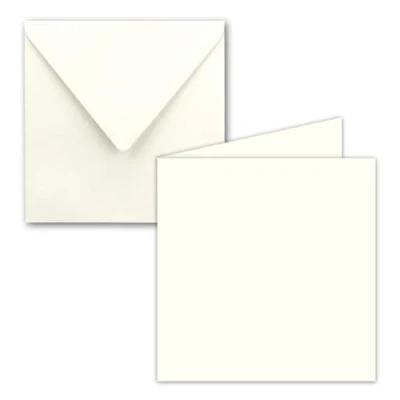 Image de Lot de 100 cartes pliantes carrées, 15 x cm, avec enveloppes, blanc naturel, collage humide, pour vœux, invitations, etc